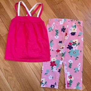 Bundle of Mini Boden 5-6Y Pink/White Crossback Tank & HA 110/5 Floral Capris.